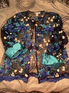 Sheer Embroidered Floral top - Blue & Teal